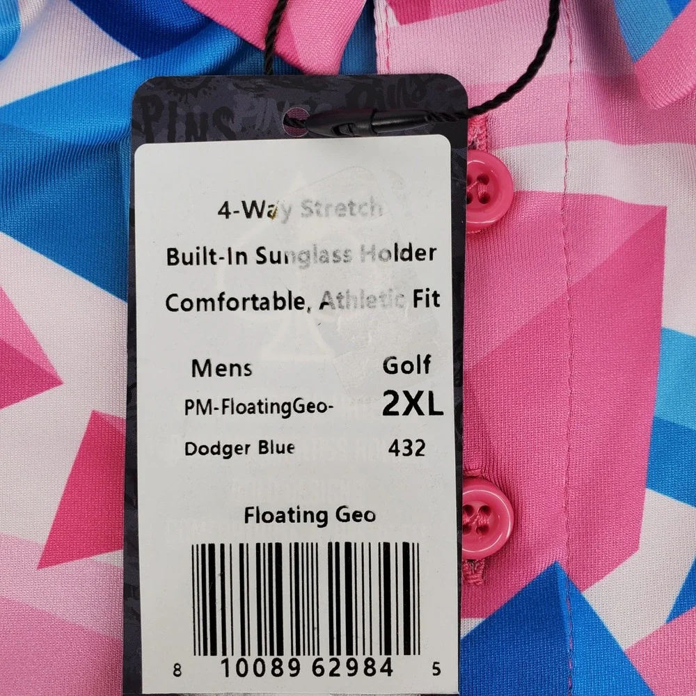 Pins & Aces Mens XXL Floating Geo Golf Polo Shirt Dodger Blue‎ Pink Stretch New